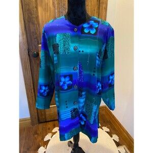 Sassoon by Mustang Plus Size - Vintage Vivid Blue Green Tunic Blouse